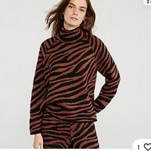 Ann Taylor Animal Print Jacquard Mock Neck Sweater Brown Black NWT Size M